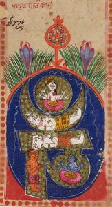 Om mantra containing figures of deities, 19th century by Unbekannt