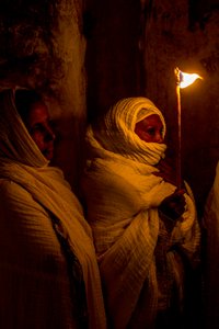 Orthodox Easter Vigil at the Coptic Section of the Holy Sepulcher, Jerusalem, Israel, 2018 (photo)