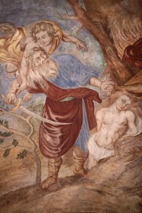 Our Lady of Assumption church. Abraham sacrificing his son, Cordon, France by Unbekannt