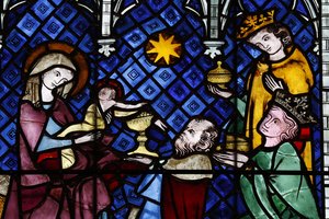 Our Lady of Strasbourg Cathedral Stained Glass Window: The Nativity and Adoration of the Magi, 14th Century, Strasbourg, France by Unbekannt