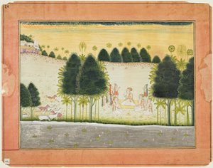 Page from a Bhagavata Purana: Nanda and the elders in council with the gopas, c. 1690-1700 by Unbekannt