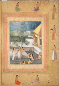 Page from the Late Shah Jahan Album: Harem Night-Bathing Scene by Unbekannt