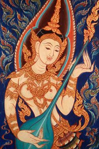 Painting showing an apsara playing music, Lecce, Italy