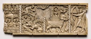 Panel from a Casket with Scenes from Courtly Romances by Unbekannt