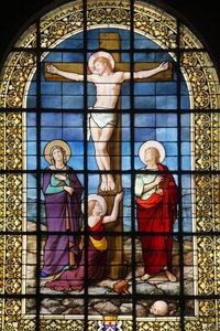 Christ on the Cross Stained Glass in Saint Roch Church, Paris, France by Unbekannt
