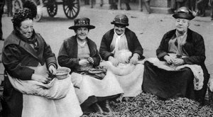 Pea shelling in Covent Garden, London