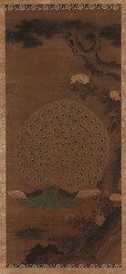 Peacock, peonies and pine, Edo period