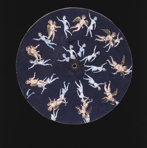 Phenakistiscope disc showing a cupid and two girls, c 1830