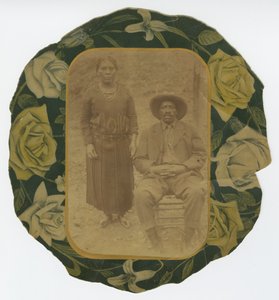 Photographic Portrait of a Man and Woman on Floral Paper Backing by Unbekannt