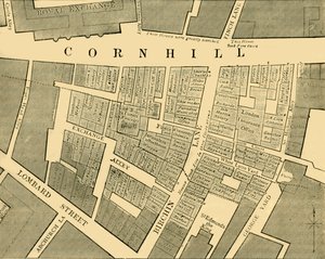 Plan Showing the Extent of the Great Fire in Cornhill in 1748