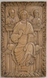 Plaque with Christ Enthroned with Two Apostles, Carolingian, 850-875