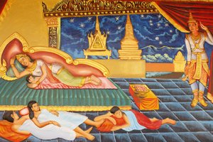 Life of Buddha: Prince Returning to Palace Life in Preah Prom Rath Monastery, Siem Reap, Cambodia
