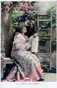Premiere Love Letter, Vintage French Postcard, c. 1900 by Unbekannt