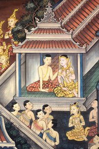 Prince Rama and Sita: Mural Detail on Inner Walls of the Vihara from the Era of King Rama III Depicting the Ramakian, Wat Pho - Wat Phra Chettuphon, 1788, Bangkok, Thailand by Unbekannt