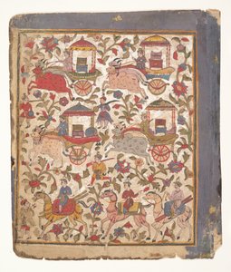 Procession of Carriages Carrying Booty from a Dispersed Bhagavata Purana Manuscript