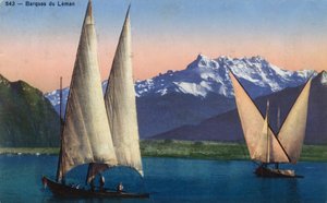 Rhone Alpes, Haute Savoie: boats on Lake Leman - Postcard dated 1938