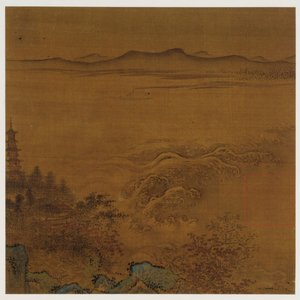 River Landscape: A Pagoda, Foaming Rapids, Distant Hills by Unbekannt