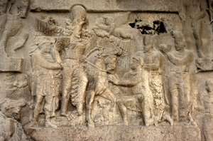 Rock relief depicting the Sassanian King Shapur I, the Roman Emperor Valerian, and Persian generals