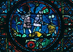 Roland Breaks His Sword and Sounds His Horn, Stained Glass, Chartres Cathedral, France, 1194-1260