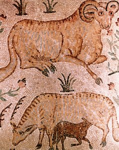 Roman Mosaic of a Ram, a Cow and Calf