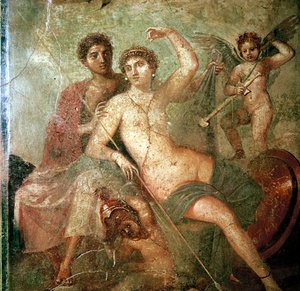 Roman wallpainting of Cupid, Venus and Mars, Pompeii, Italy by Unbekannt
