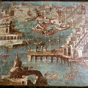 Roman Wallpainting of a Harbour Scene, Stabiae, near Pompeii, Italy by Unbekannt