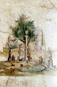 Roman Wall Painting of a Mythical Landscape, Villa of Agrippa Posthumus, Near Pompeii, Italy by Unbekannt