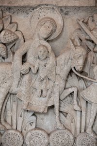 Romanesque bas-relief from capital at Autun Cathedral depicting the Flight into Egypt, Autun, France by Unbekannt