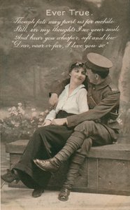 Romantic Postcard Featuring a Soldier and His Sweetheart by Unbekannt