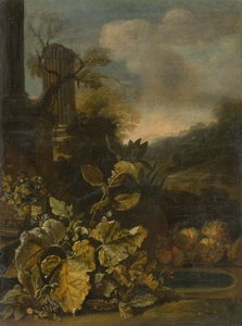 Romantic Landscape with Still Life and Antique Column by Unbekannt