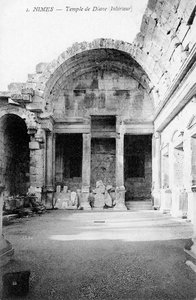Ruined interior of the Roman Temple of Diana, Nimes, France