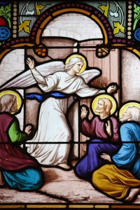 Saint-Corentin Cathedral, Quimper Stained glass: Apparition to St Peter, Quimper, France