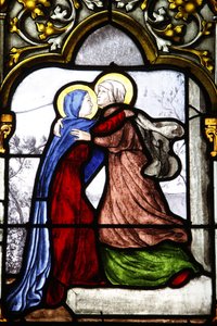 Saint-Corentin cathedral stained glass: the Visitation, Quimper, France