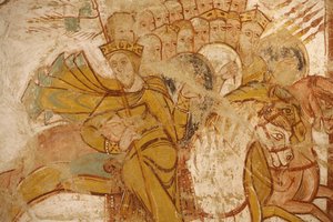 Saint-Savin abbey painting: Kings attacked by Abraham and his followers, Saint-Savin-sur-Gartempe, France