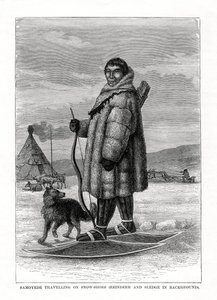 Samoyede Traveling on Snow-Shoes, Russia, 1877 by Unbekannt