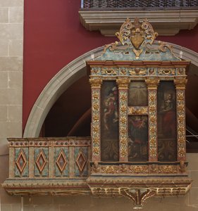 Sanctuary of El Miracle. The Church. Interior. The Organ. Wood Polychromed Construction. Three Paintings on Canvas (?). 1593.