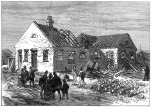 Scene of the explosion at the Cartridge factory, Greenwich Marshes, 1872