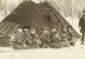 Sweden. Lapp Children in Front of a Tent. Around 1900