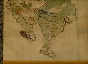 Scroll-Mounted Painting Depicting a Traditional Japanese 2-Man Comedy Team Known as Manzai (2)