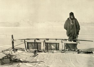 Shackleton standing by the Broken Southern Sledge by Unbekannt