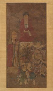 Shakyamuni with luohan, heavenly king, and boys, early 17th century by Unbekannt