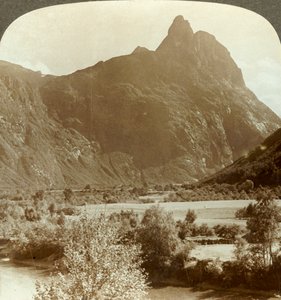 Sharp Pinnacles of Romdalshorn Crowning Mountain Wall Above Rauma River, Norway, c1905 by Unbekannt