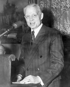 Sherman Adams 1899-1986, American politician delivering a speech