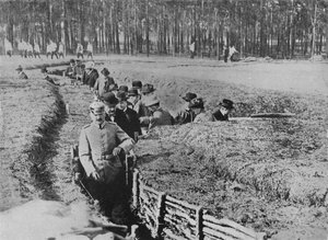 Showing civilians round the exhibition trenches on the outskirts of Berlin