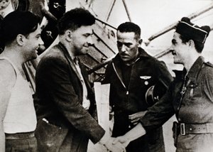Spanish Civil War: Ilia Grigorievich Ehrenburg on his arrival at Barcelona airport by Unbekannt