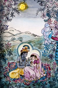 Stained Glass in ISKCON Temple: Krishna and Radha, London, Great Britain by Unbekannt