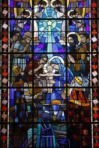 Stained glass in Notre Dame du Rosaire catholic church: Nativity scene, Saint-Ouen, France by Unbekannt