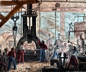 Steam Hammer Being Used in an Ironworks, France, 1867
