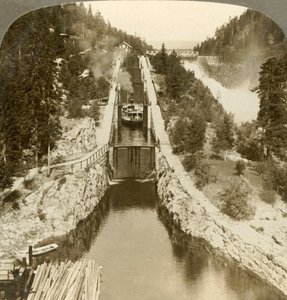 Steamboat Climbing a Hill Beside Vrang Waterfall, by Locks in Bandak-Nordsjo, Norway