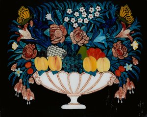 Still Life - Flowers and Fruit in White and Pink Bowl